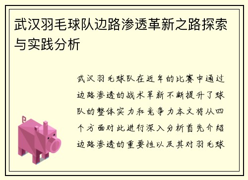 武汉羽毛球队边路渗透革新之路探索与实践分析